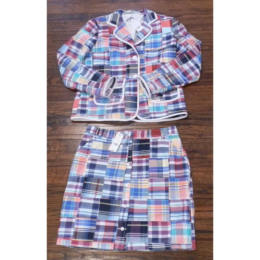 Brooks Brothers Plaid Preppy Patchwork Skirt Blazer Suit Set Girls Size 14 NWT